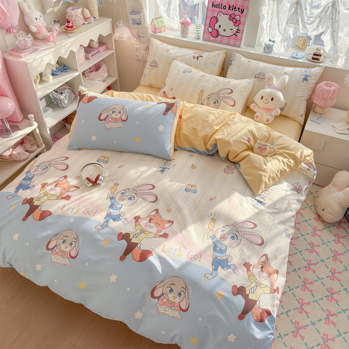 91家纺网 家纺一手货源 找家纺 名兮家居 2026跑量款全棉印花四件套 狐兔小分队