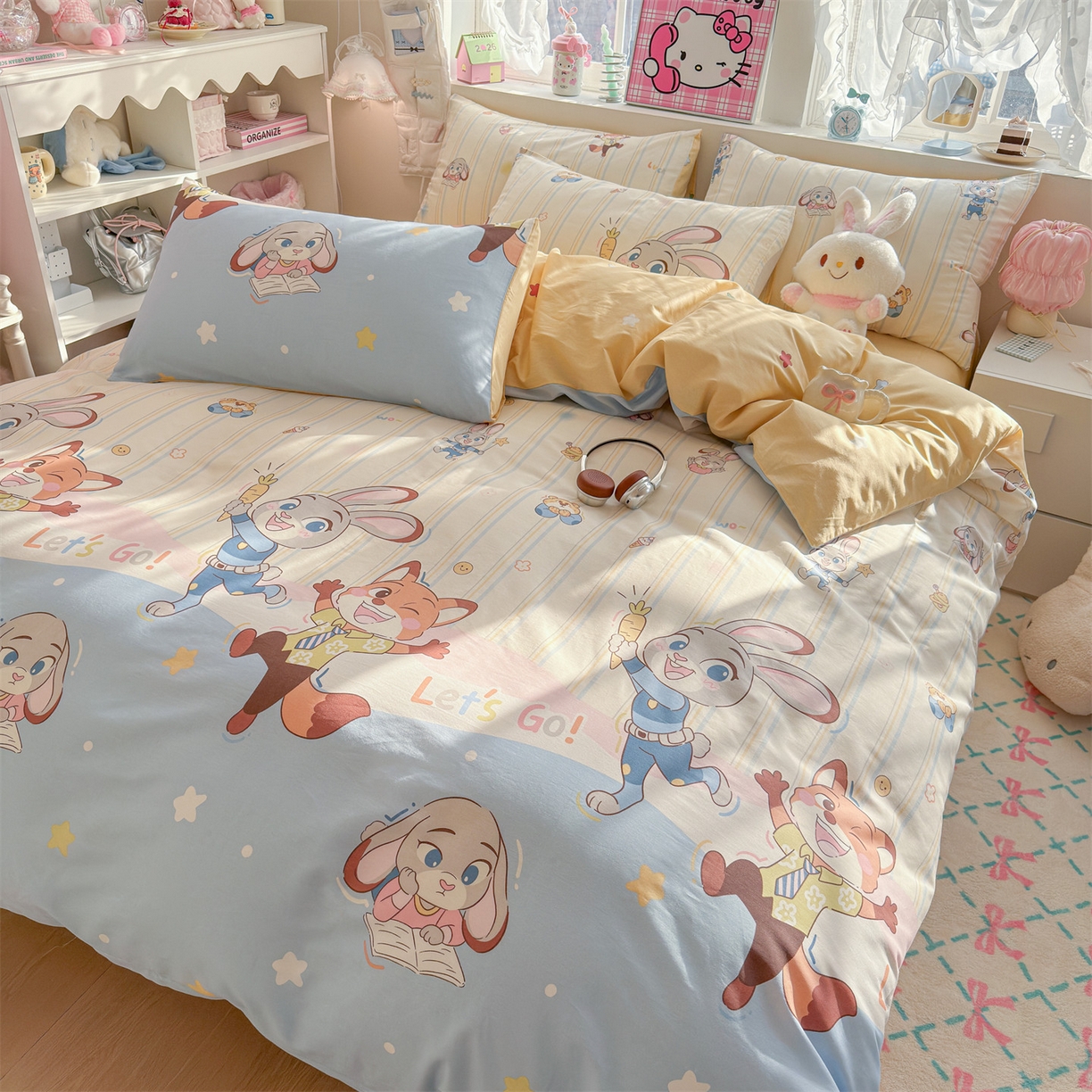 91家纺网 家纺一手货源 找家纺 名兮家居 2026跑量款全棉印花四件套 狐兔小分队