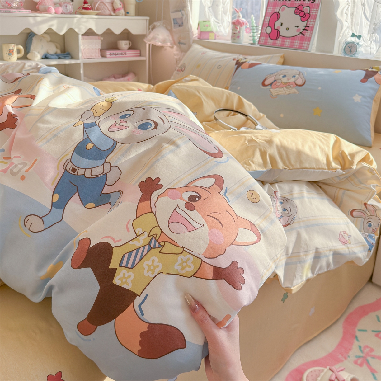 91家纺网 家纺一手货源 找家纺 名兮家居 2026跑量款全棉印花四件套 狐兔小分队