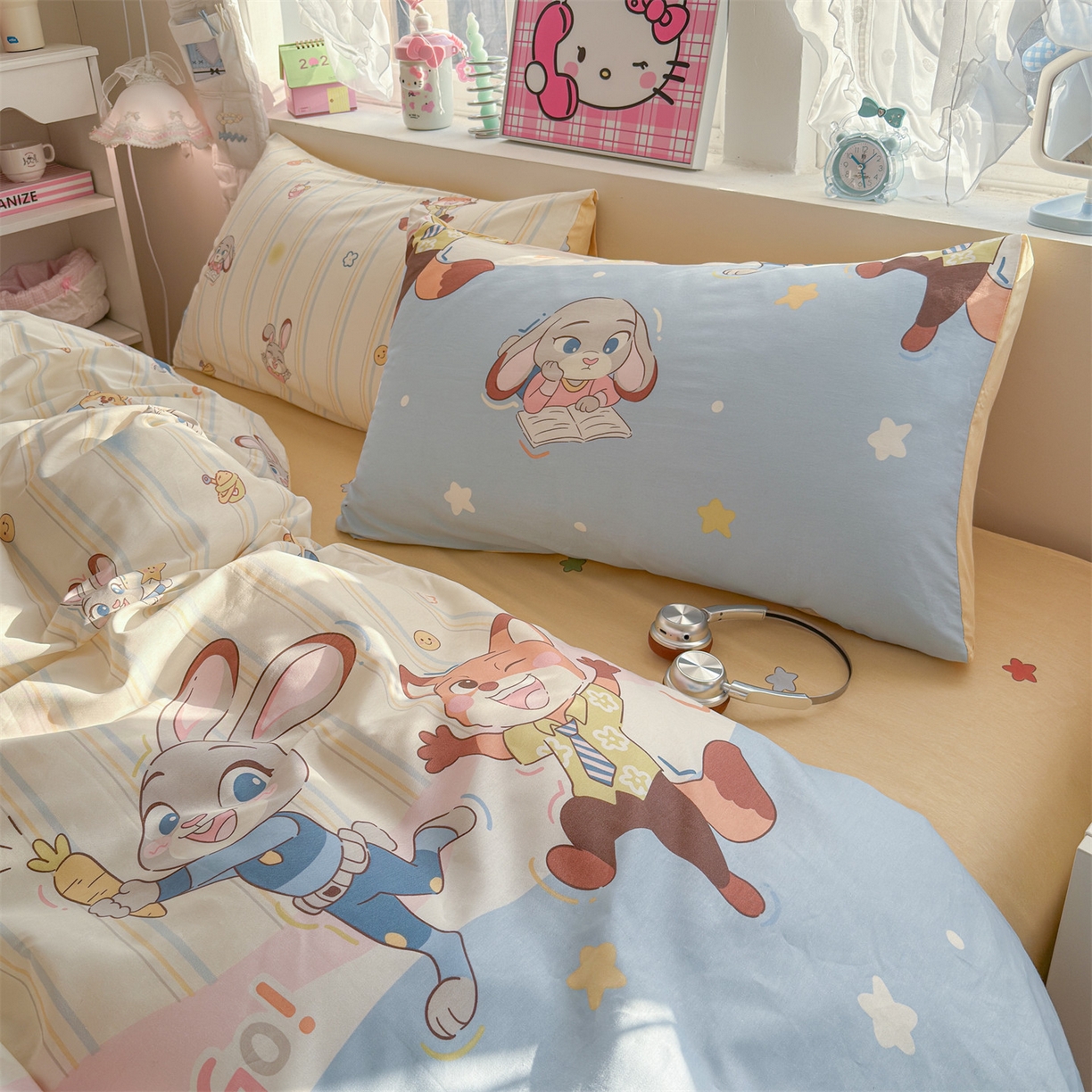 91家纺网 家纺一手货源 找家纺 名兮家居 2026跑量款全棉印花四件套 狐兔小分队