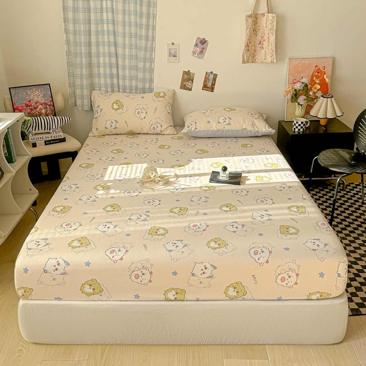 91家纺网 家纺一手货源 找家纺 繁花家居 2026新款泡芙棉云感木棉邹邹纱单床笠床单单件学生床 彩虹萌宠