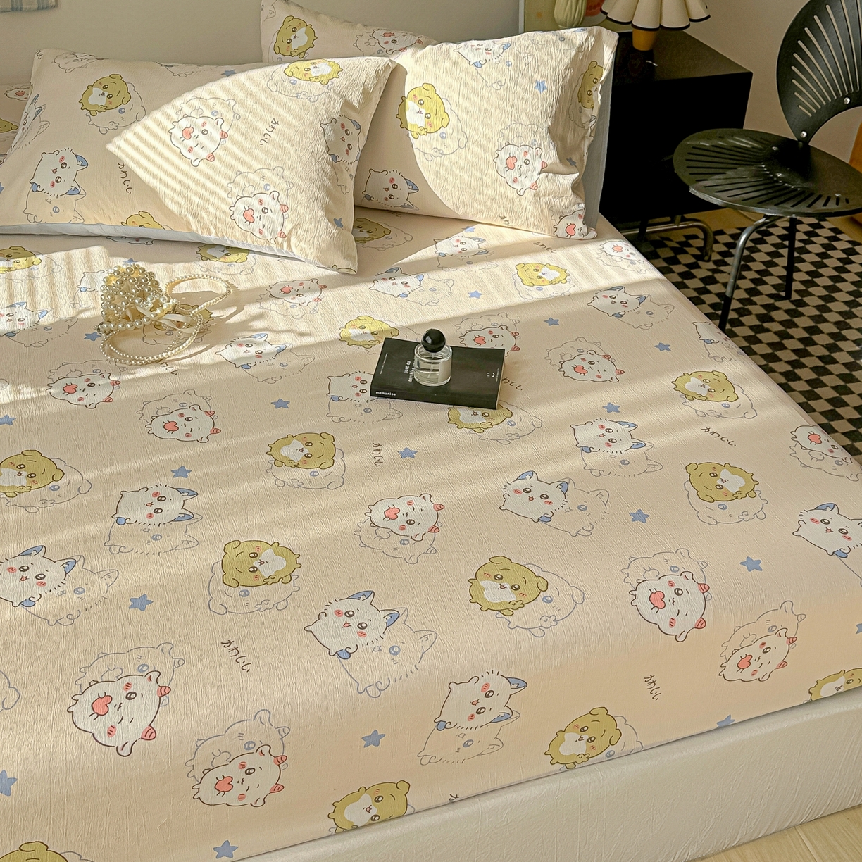 91家纺网 家纺一手货源 找家纺 繁花家居 2026新款泡芙棉云感木棉邹邹纱单床笠床单单件学生床 彩虹萌宠