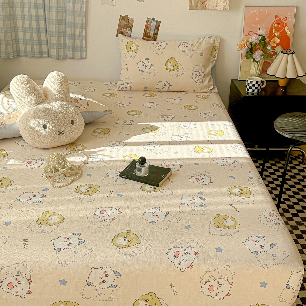 91家纺网 家纺一手货源 找家纺 繁花家居 2026新款泡芙棉云感木棉邹邹纱单床笠床单单件学生床 彩虹萌宠