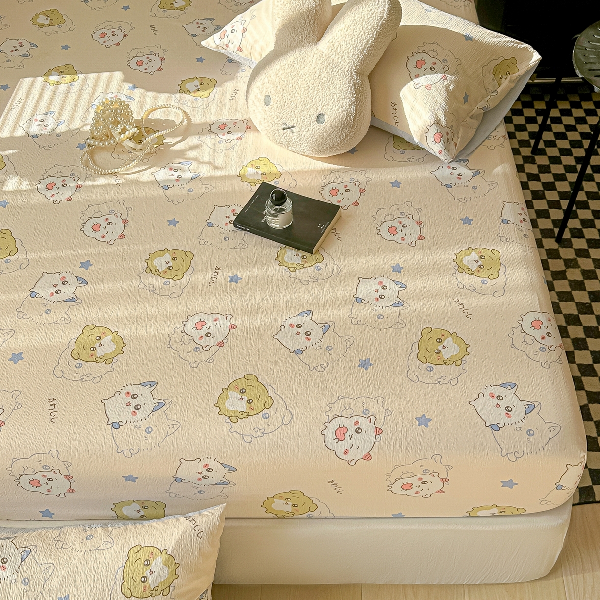 91家纺网 家纺一手货源 找家纺 繁花家居 2026新款泡芙棉云感木棉邹邹纱单床笠床单单件学生床 彩虹萌宠