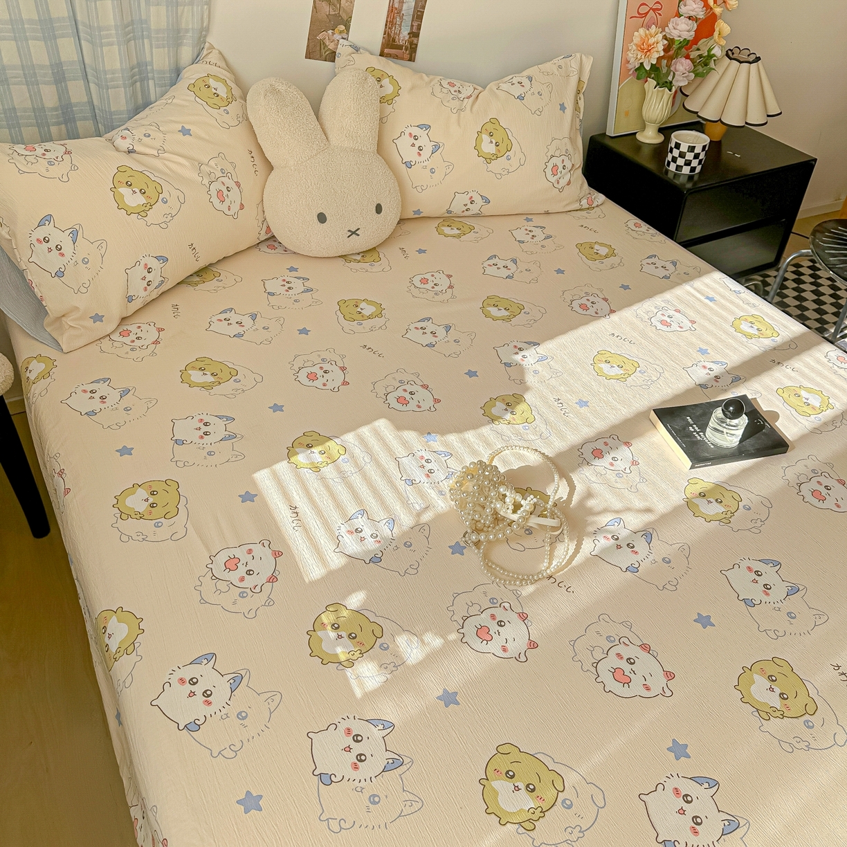 91家纺网 家纺一手货源 找家纺 繁花家居 2026新款泡芙棉云感木棉邹邹纱单床笠床单单件学生床 彩虹萌宠