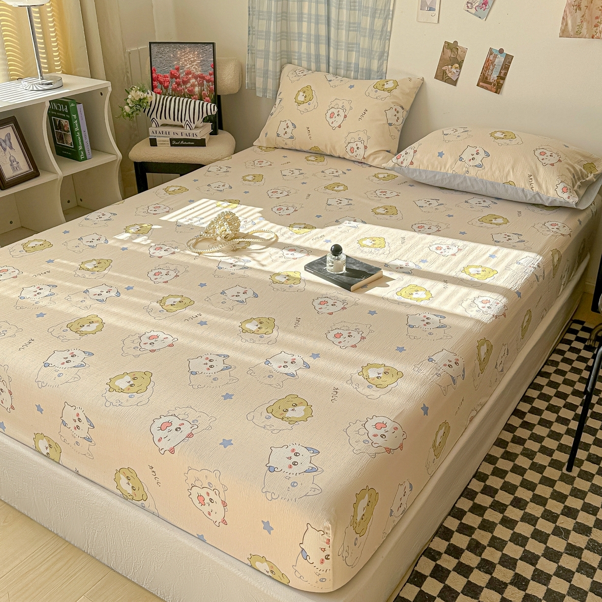 91家纺网 家纺一手货源 找家纺 繁花家居 2026新款泡芙棉云感木棉邹邹纱单床笠床单单件学生床 彩虹萌宠