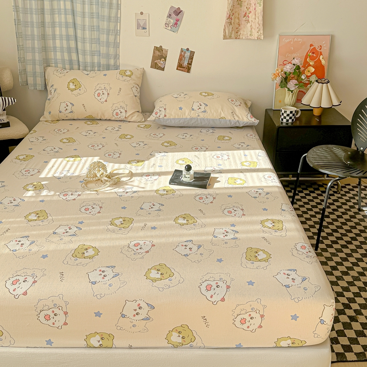 91家纺网 家纺一手货源 找家纺 繁花家居 2026新款泡芙棉云感木棉邹邹纱单床笠床单单件学生床 彩虹萌宠