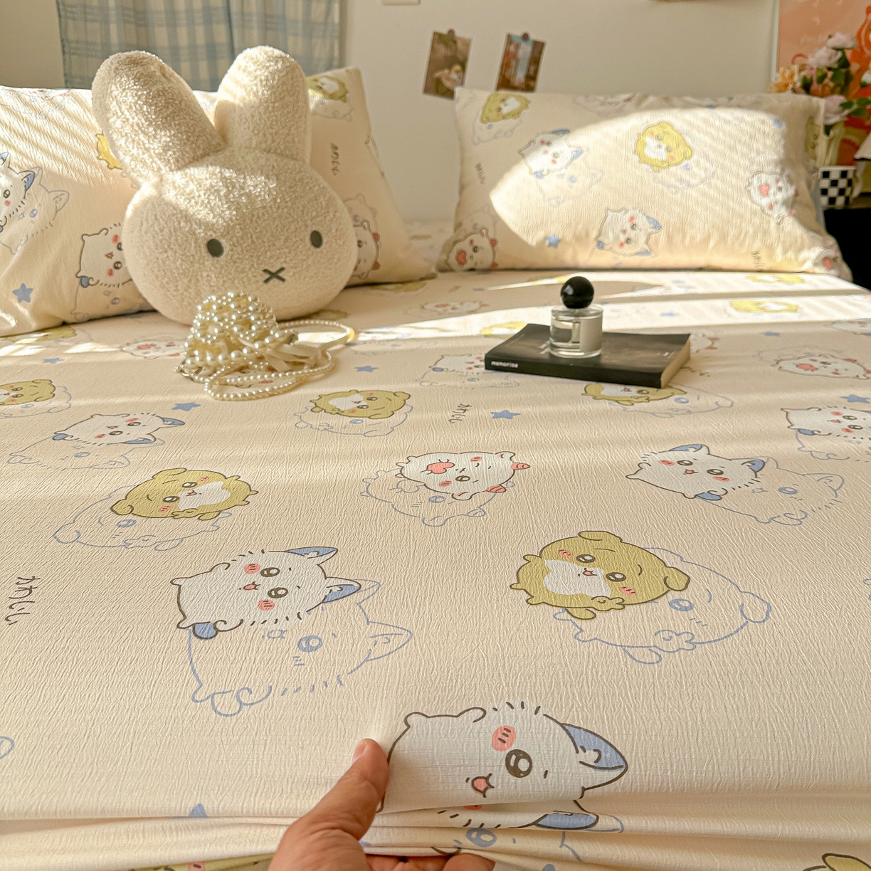 91家纺网 家纺一手货源 找家纺 繁花家居 2026新款泡芙棉云感木棉邹邹纱单床笠床单单件学生床 彩虹萌宠