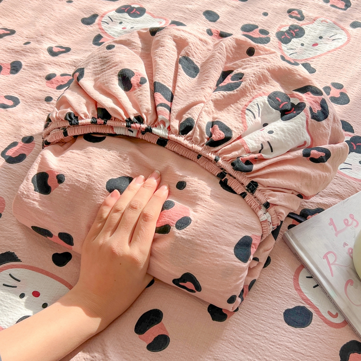 繁花家居 2026新款泡芙棉云感木棉邹邹纱单床笠床单单件学生床 粉豹喵爪