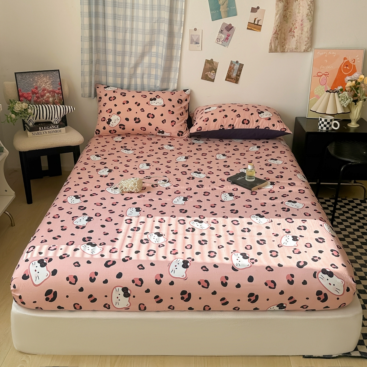 91家纺网 家纺一手货源 找家纺 繁花家居 2026新款泡芙棉云感木棉邹邹纱单床笠床单单件学生床 粉豹喵爪