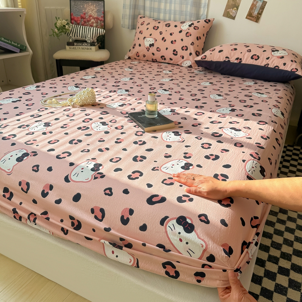 91家纺网 家纺一手货源 找家纺 繁花家居 2026新款泡芙棉云感木棉邹邹纱单床笠床单单件学生床 粉豹喵爪