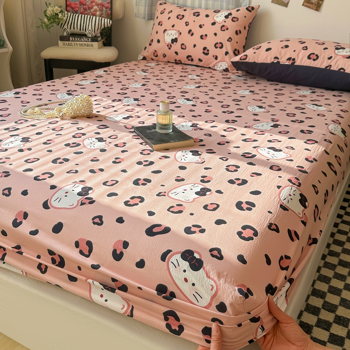 91家纺网 家纺一手货源 找家纺 繁花家居 2026新款泡芙棉云感木棉邹邹纱单床笠床单单件学生床 粉豹喵爪