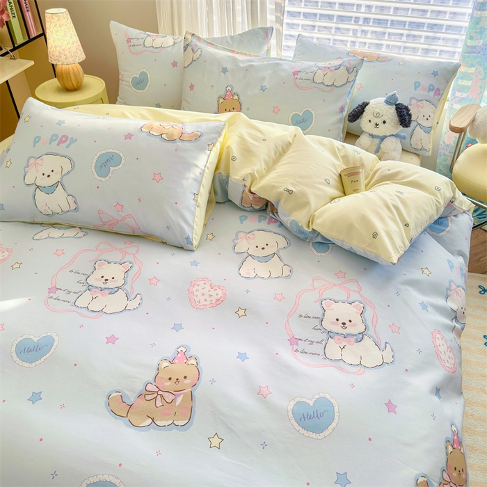 91家纺网 家纺一手货源 找家纺 名兮家居 2026跑量款全棉印花四件套 萌宠-蓝