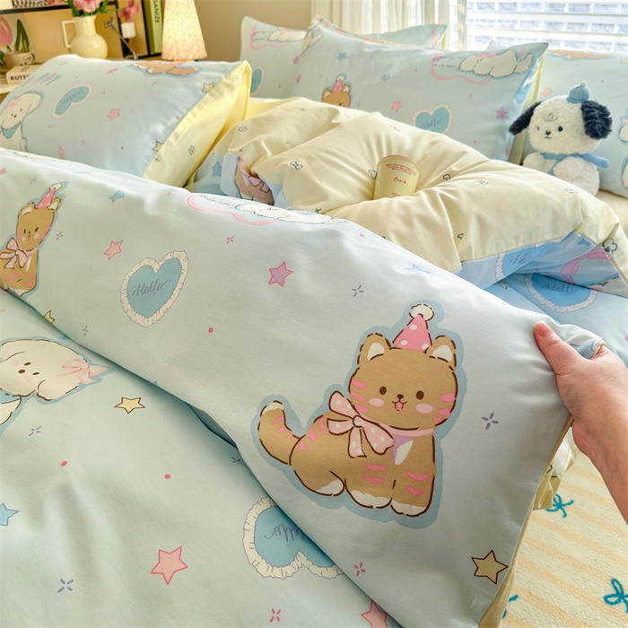 91家纺网 家纺一手货源 找家纺 名兮家居 2026跑量款全棉印花四件套 萌宠-蓝