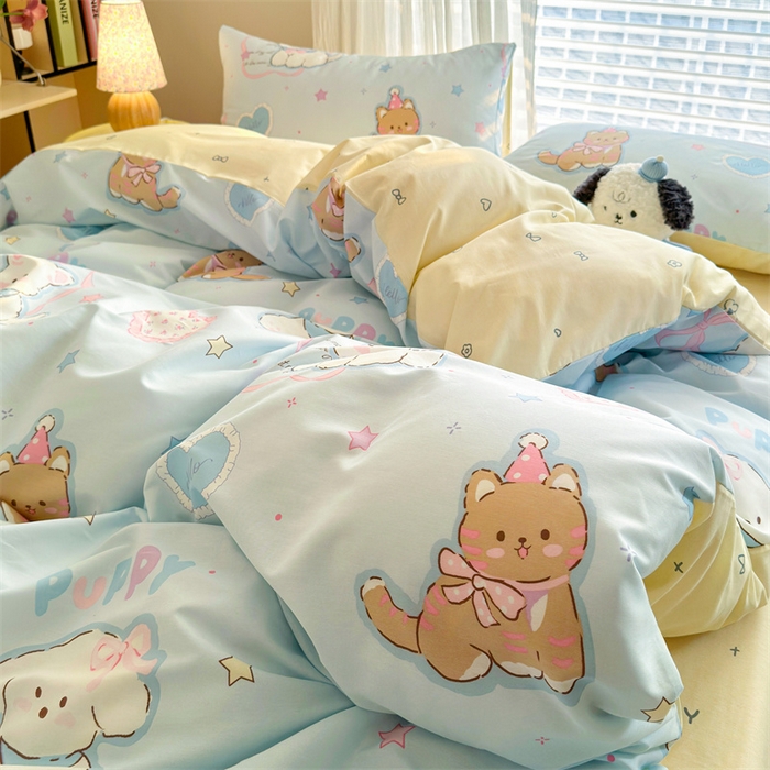 91家纺网 家纺一手货源 找家纺 名兮家居 2026跑量款全棉印花四件套 萌宠-蓝