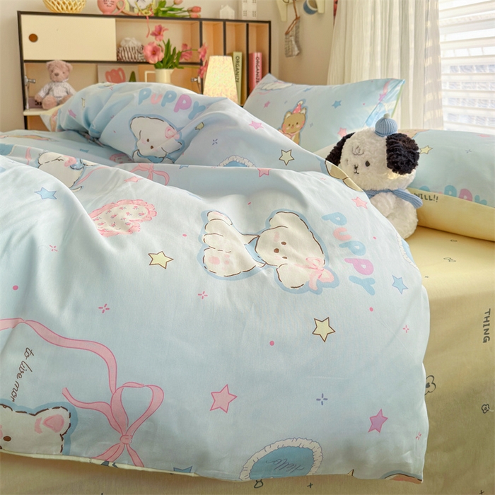 91家纺网 家纺一手货源 找家纺 名兮家居 2026跑量款全棉印花四件套 萌宠-蓝