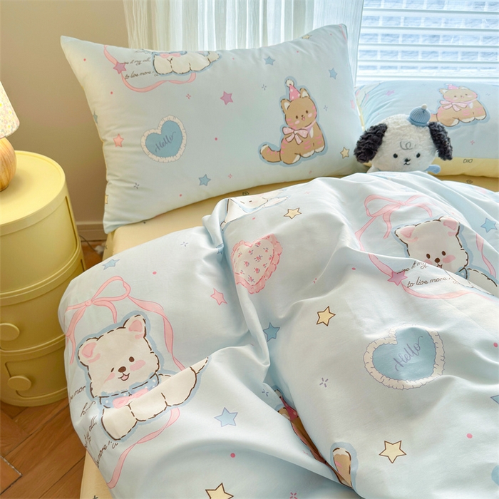 91家纺网 家纺一手货源 找家纺 名兮家居 2026跑量款全棉印花四件套 萌宠-蓝