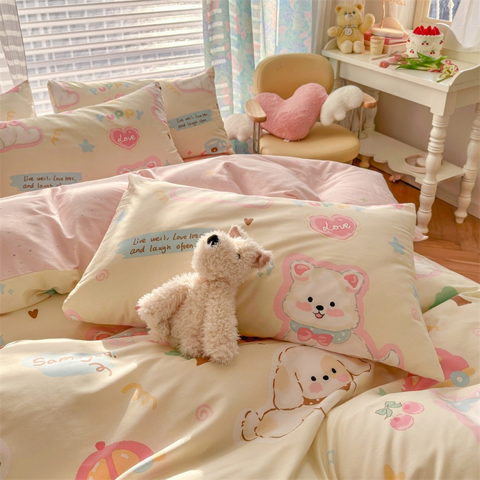 91家纺网 家纺一手货源 找家纺 名兮家居 2026跑量款全棉印花四件套 萌宠-米