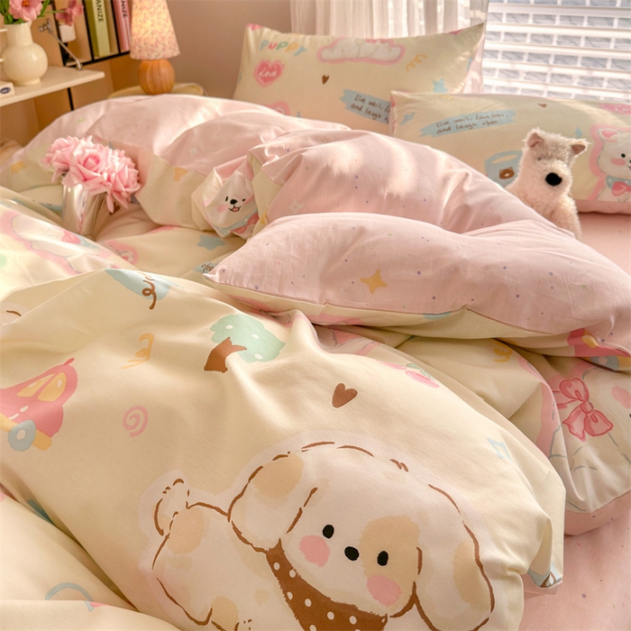 91家纺网 家纺一手货源 找家纺 名兮家居 2026跑量款全棉印花四件套 萌宠-米