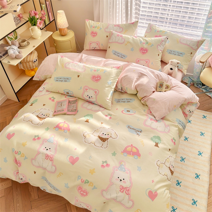 91家纺网 家纺一手货源 找家纺 名兮家居 2026跑量款全棉印花四件套 萌宠-米