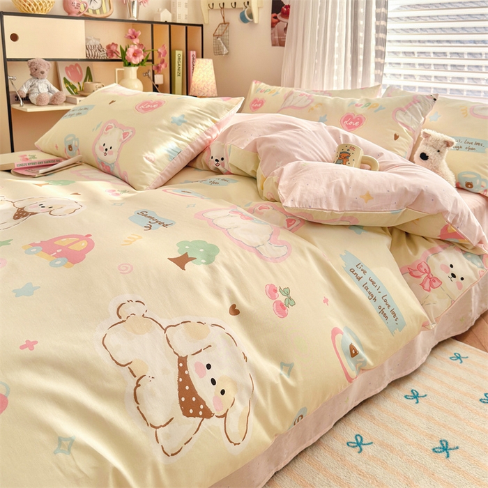 91家纺网 家纺一手货源 找家纺 名兮家居 2026跑量款全棉印花四件套 萌宠-米