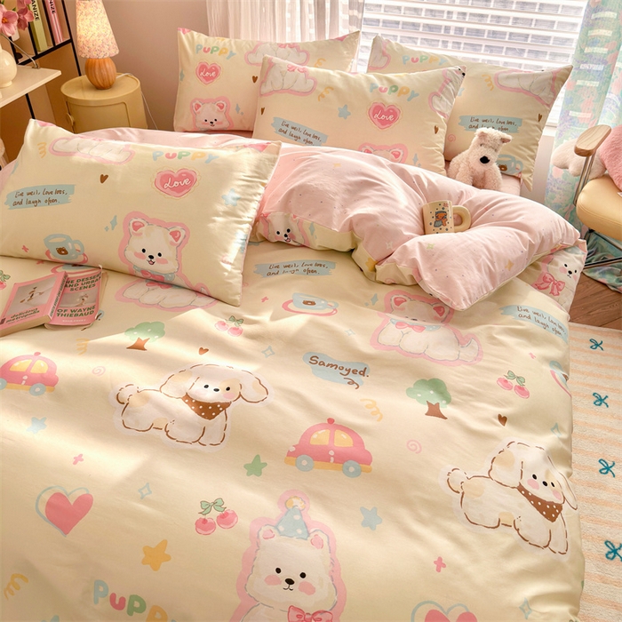 91家纺网 家纺一手货源 找家纺 名兮家居 2026跑量款全棉印花四件套 萌宠-米