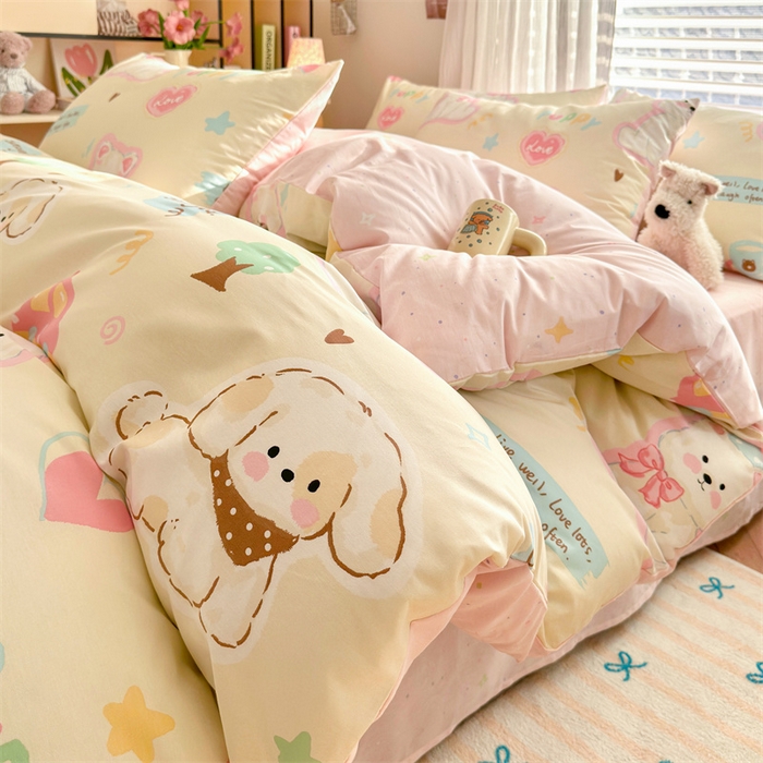 91家纺网 家纺一手货源 找家纺 名兮家居 2026跑量款全棉印花四件套 萌宠-米