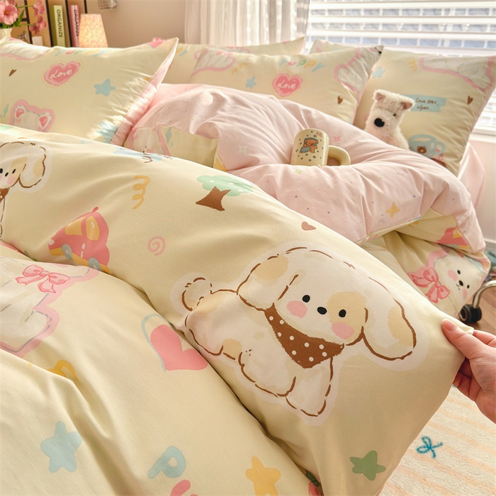 91家纺网 家纺一手货源 找家纺 名兮家居 2026跑量款全棉印花四件套 萌宠-米