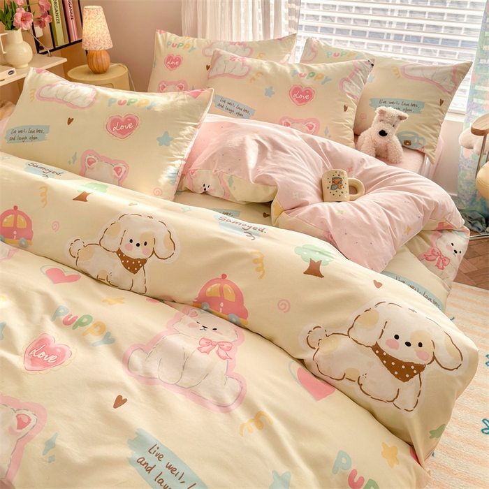 91家纺网 家纺一手货源 找家纺 名兮家居 2026跑量款全棉印花四件套 萌宠-米