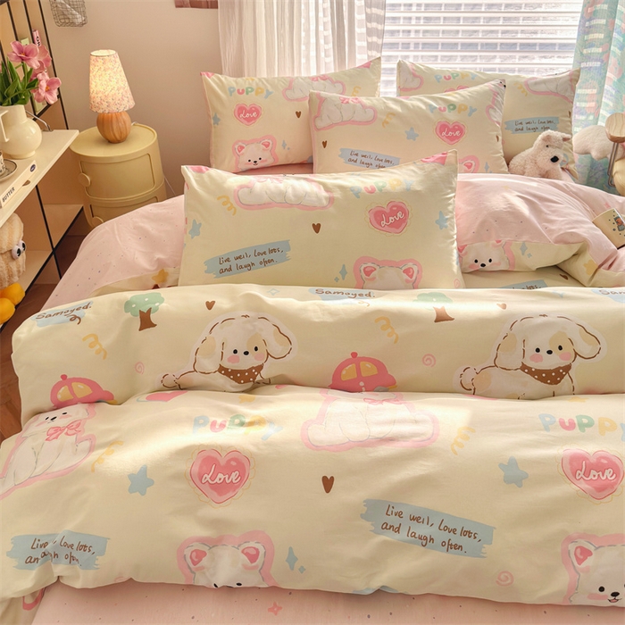 91家纺网 家纺一手货源 找家纺 名兮家居 2026跑量款全棉印花四件套 萌宠-米