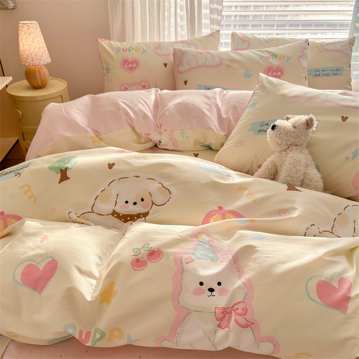 91家纺网 家纺一手货源 找家纺 名兮家居 2026跑量款全棉印花四件套 萌宠-米