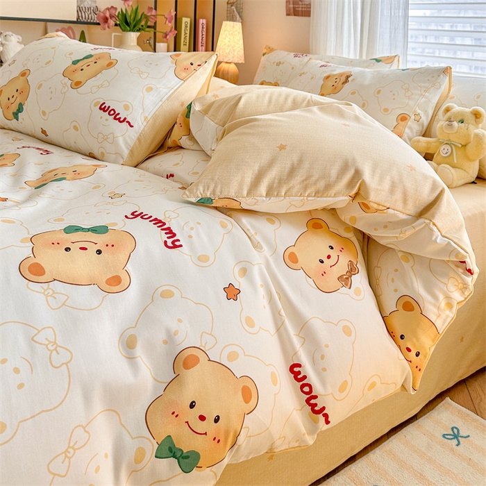 91家纺网 家纺一手货源 找家纺 名兮家居 2026跑量款全棉印花四件套 迷你熊