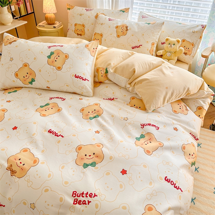 91家纺网 家纺一手货源 找家纺 名兮家居 2026跑量款全棉印花四件套 迷你熊