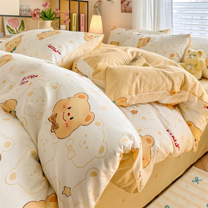 91家纺网 家纺一手货源 找家纺 名兮家居 2026跑量款全棉印花四件套 迷你熊