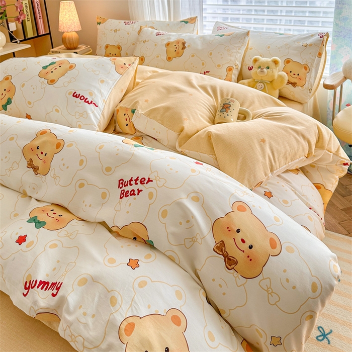 91家纺网 家纺一手货源 找家纺 名兮家居 2026跑量款全棉印花四件套 迷你熊