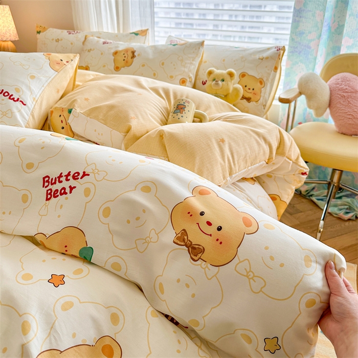 91家纺网 家纺一手货源 找家纺 名兮家居 2026跑量款全棉印花四件套 迷你熊