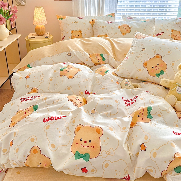 91家纺网 家纺一手货源 找家纺 名兮家居 2026跑量款全棉印花四件套 迷你熊