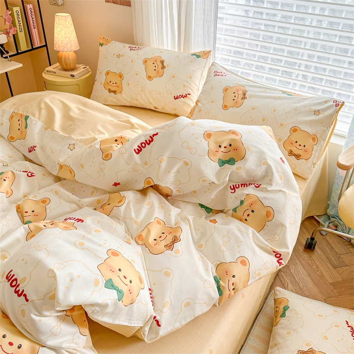 91家纺网 家纺一手货源 找家纺 名兮家居 2026跑量款全棉印花四件套 迷你熊