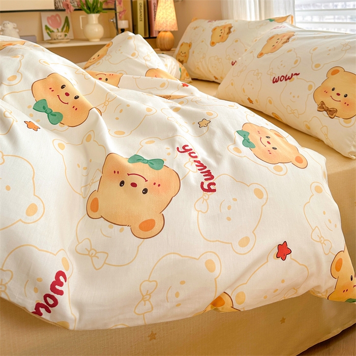 91家纺网 家纺一手货源 找家纺 名兮家居 2026跑量款全棉印花四件套 迷你熊