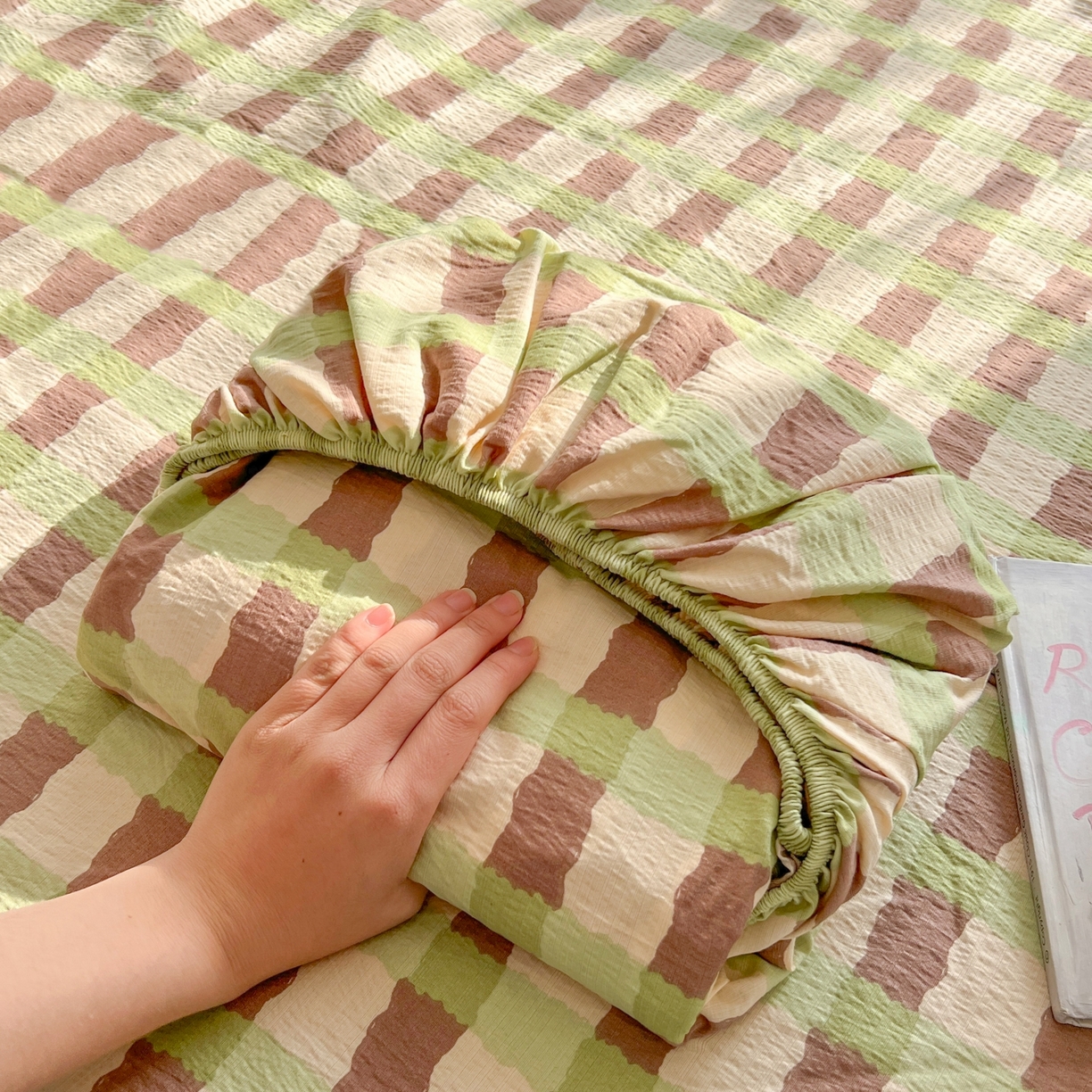 繁花家居 2026新款泡芙棉云感木棉邹邹纱单床笠床单单件学生床 复古拼格