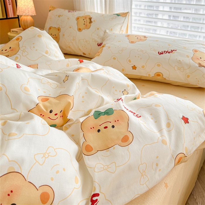 91家纺网 家纺一手货源 找家纺 名兮家居 2026跑量款全棉印花四件套 迷你熊