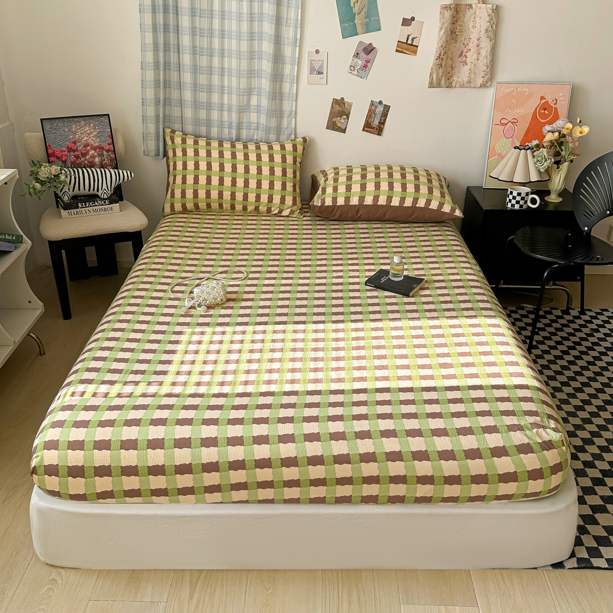 91家纺网 家纺一手货源 找家纺 繁花家居 2026新款泡芙棉云感木棉邹邹纱单床笠床单单件学生床 复古拼格