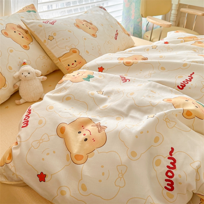 91家纺网 家纺一手货源 找家纺 名兮家居 2026跑量款全棉印花四件套 迷你熊