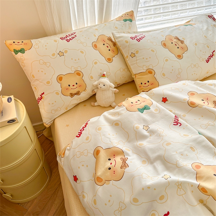 91家纺网 家纺一手货源 找家纺 名兮家居 2026跑量款全棉印花四件套 迷你熊