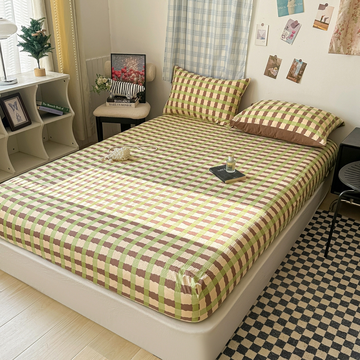 91家纺网 家纺一手货源 找家纺 繁花家居 2026新款泡芙棉云感木棉邹邹纱单床笠床单单件学生床 复古拼格