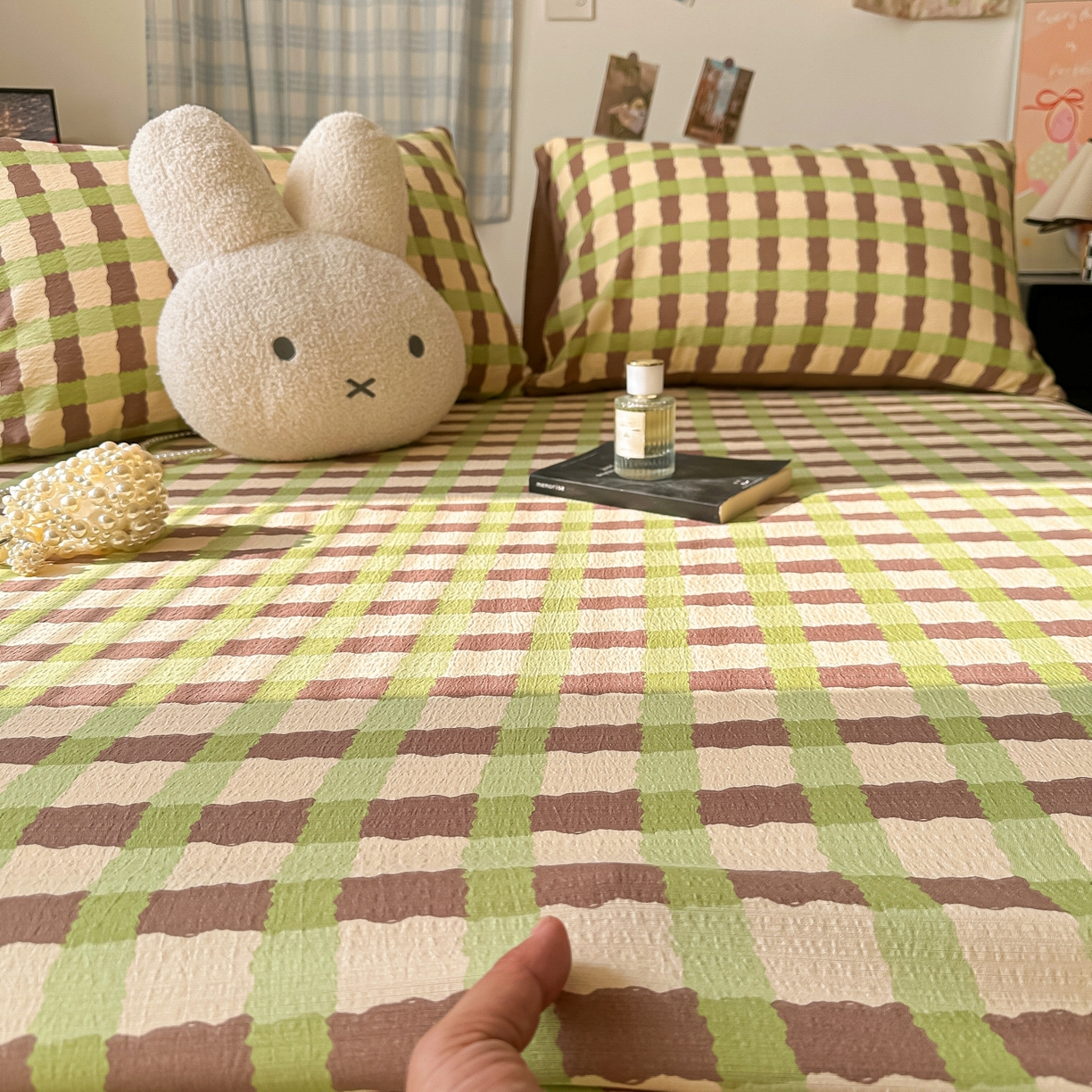 91家纺网 家纺一手货源 找家纺 繁花家居 2026新款泡芙棉云感木棉邹邹纱单床笠床单单件学生床 复古拼格