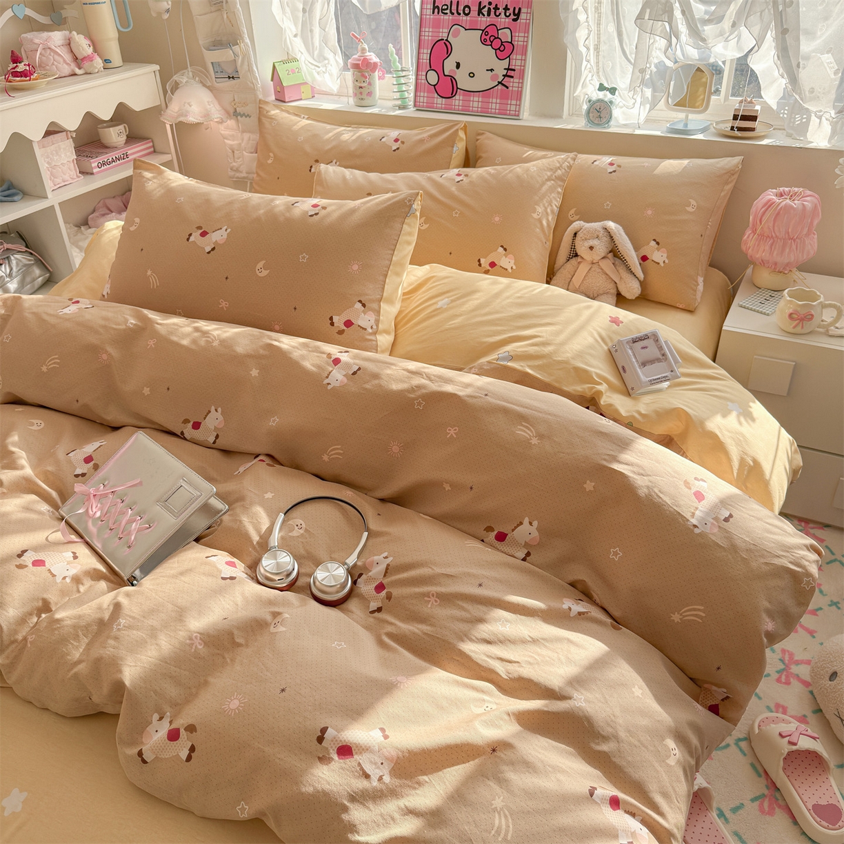 91家纺网 家纺一手货源 找家纺 名兮家居 2026跑量款全棉印花四件套 暖暖小马梦