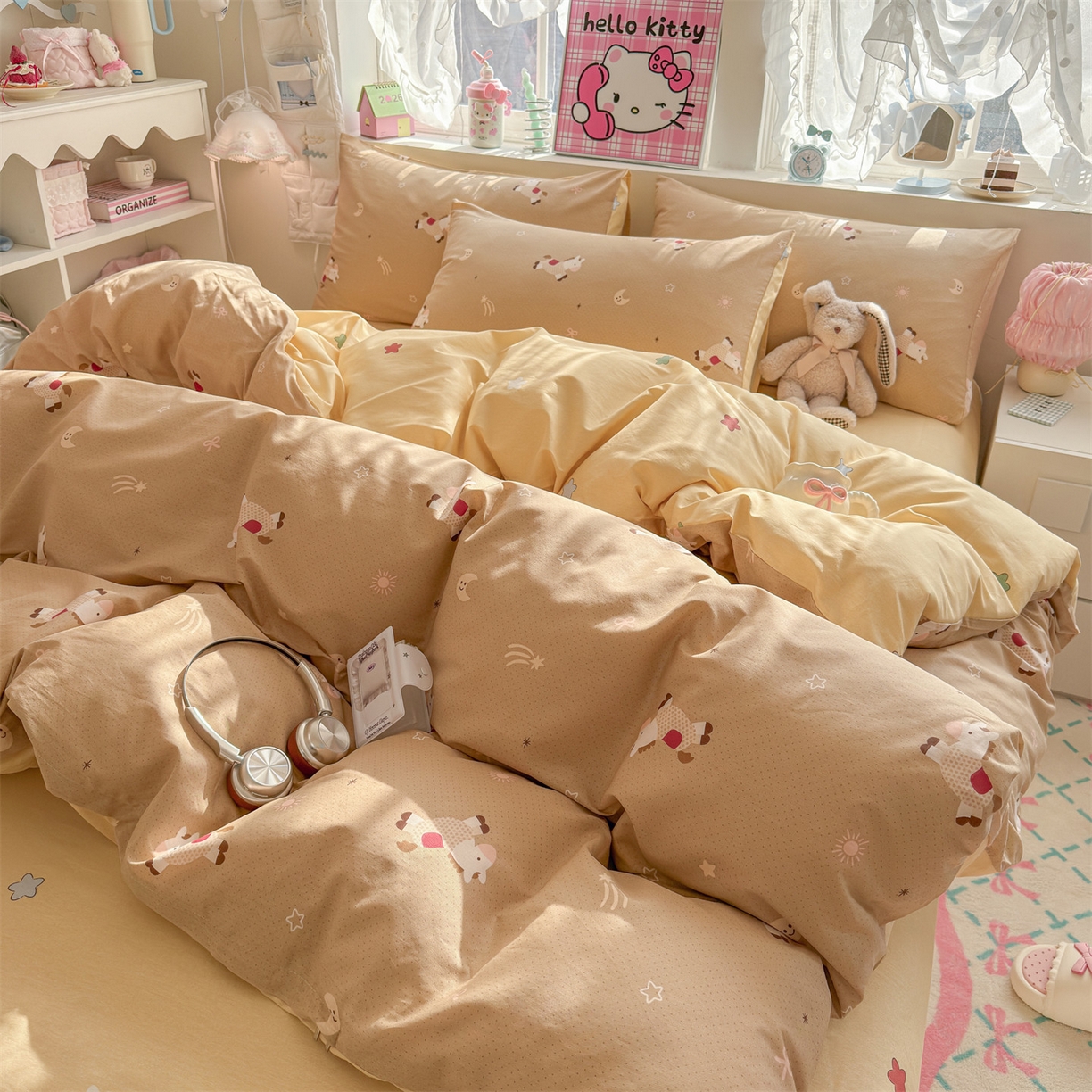 91家纺网 家纺一手货源 找家纺 名兮家居 2026跑量款全棉印花四件套 暖暖小马梦