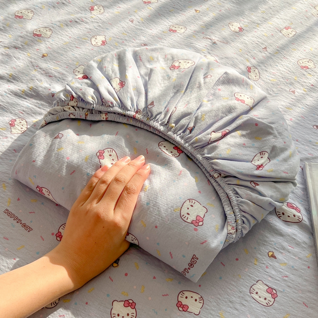 繁花家居 2026新款泡芙棉云感木棉邹邹纱单床笠床单单件学生床 幻紫喵语