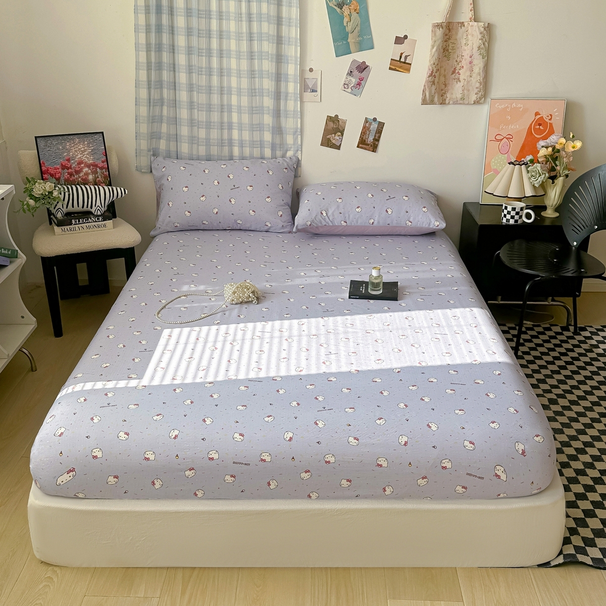 91家纺网 家纺一手货源 找家纺 繁花家居 2026新款泡芙棉云感木棉邹邹纱单床笠床单单件学生床 幻紫喵语